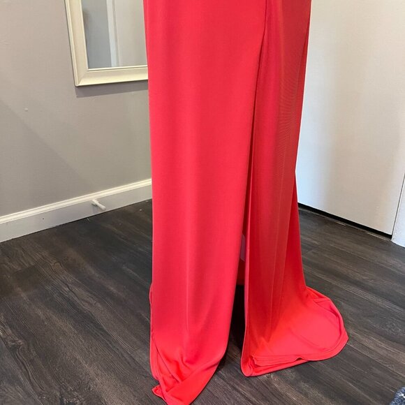 BGBGMaxAzria "Lena" Orange/Red Draped front, Cowl Open Back Gown, Size Small - Picture 7 of 16